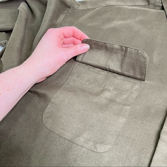 Maxini Collezione Brown Green 100% Ultra Suede Pocket Long Sleeve Dress Shirt - Picture 8 of 14